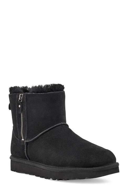 Classic Suede Mini Double Zip Genuine Shearling Boot