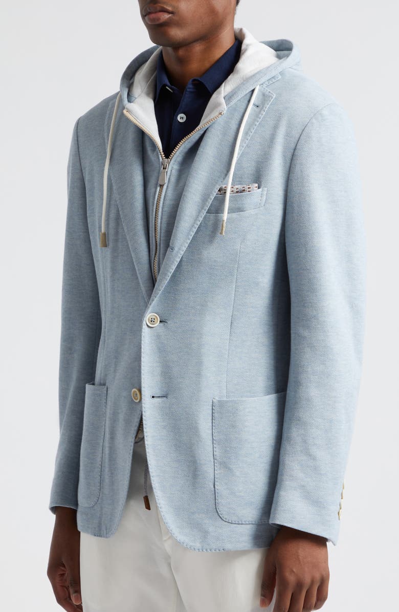 Eleventy Cotton & Cashmere Twill Blazer with Removable Hooded Bib, Alternate, color, Baby Blue