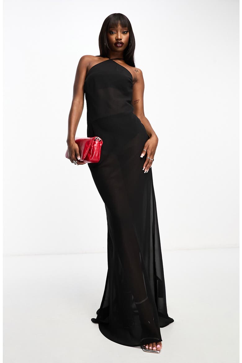 Sheer Halter Maxi Dress, Alternate, color, BLACK