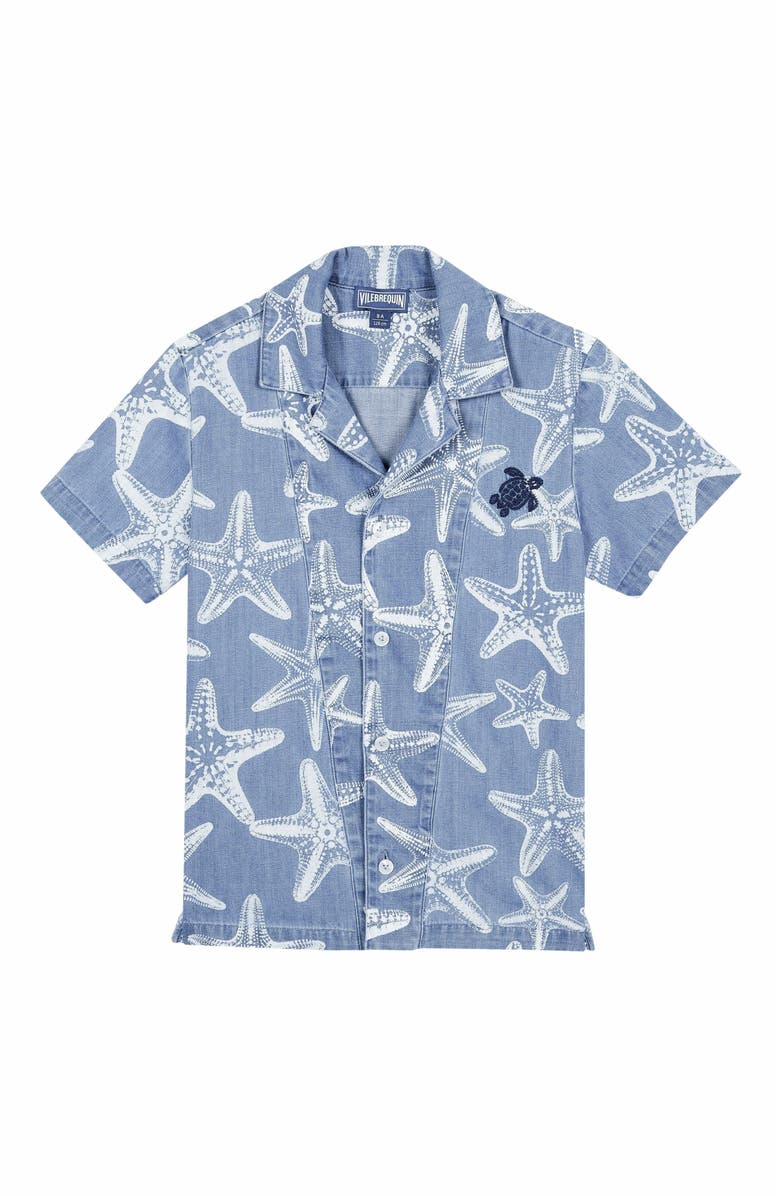 Vilebrequin Kids' Starfish Light Print Denim Shirt, Alternate, color, Bleach Denim W4