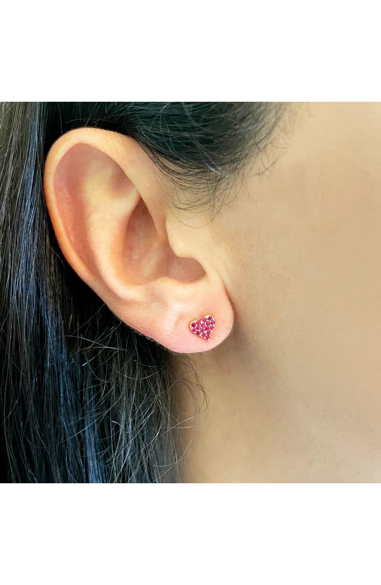 The Lovery Fine Jewelry Ruby Heart Stud Earrings, Alternate, color, Ruby