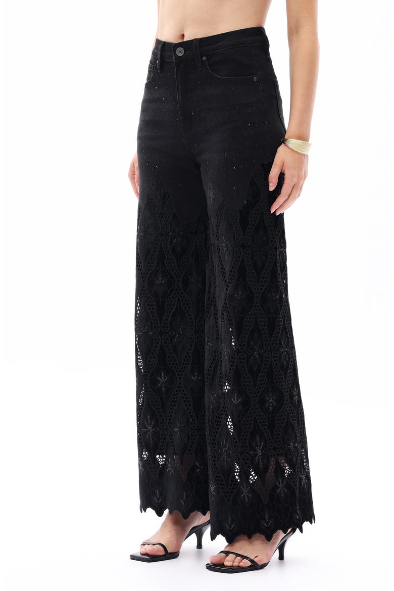 Rhinestone Embroidered High Waist Wide Leg Jeans, Alternate, color, BLACK