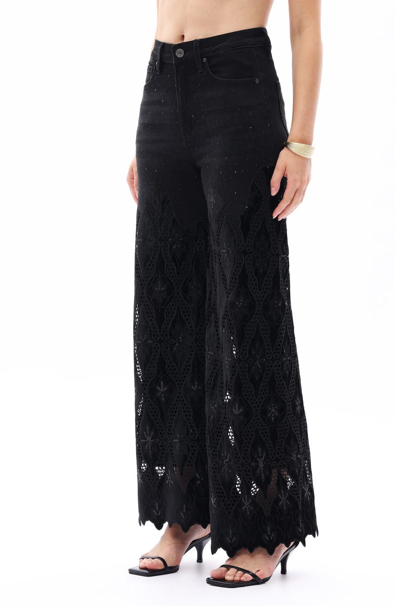 Bayeas Rhinestone Embroidered High Waist Wide Leg Jeans, Alternate, color, Black