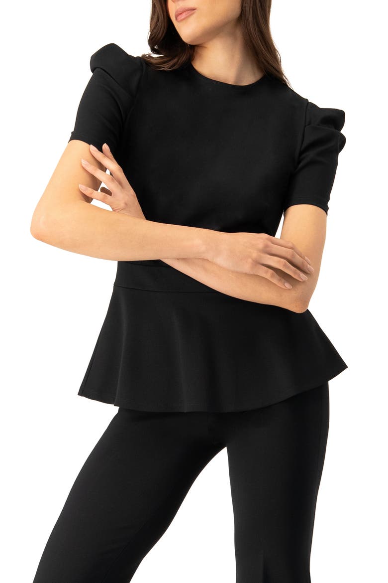 Short Sleeve Peplum Blouse, Alternate, color, Black