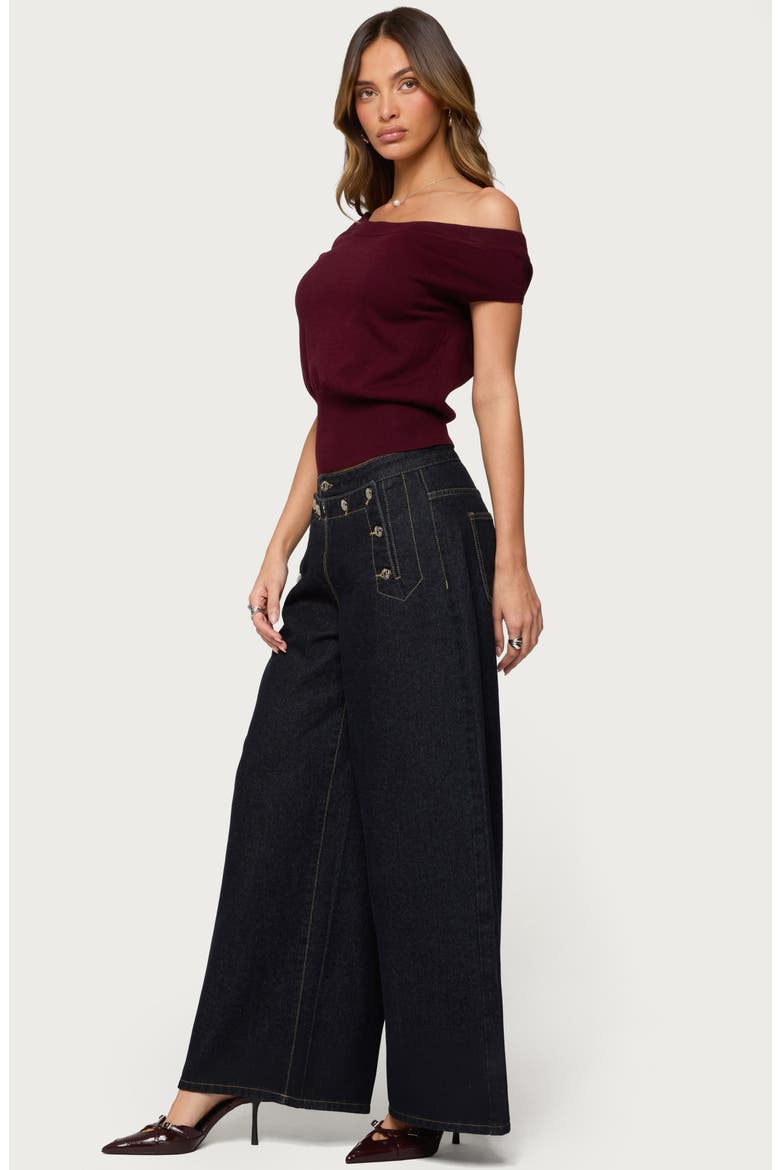Frida Button Yoke Low Rise Wide Leg Jeans, Alternate, color, DARK-BLUE