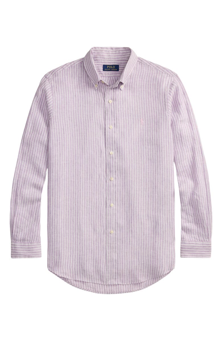 Polo Ralph Lauren Classic Fit Stripe Linen Button-Down Shirt, Alternate, color, Lavender White