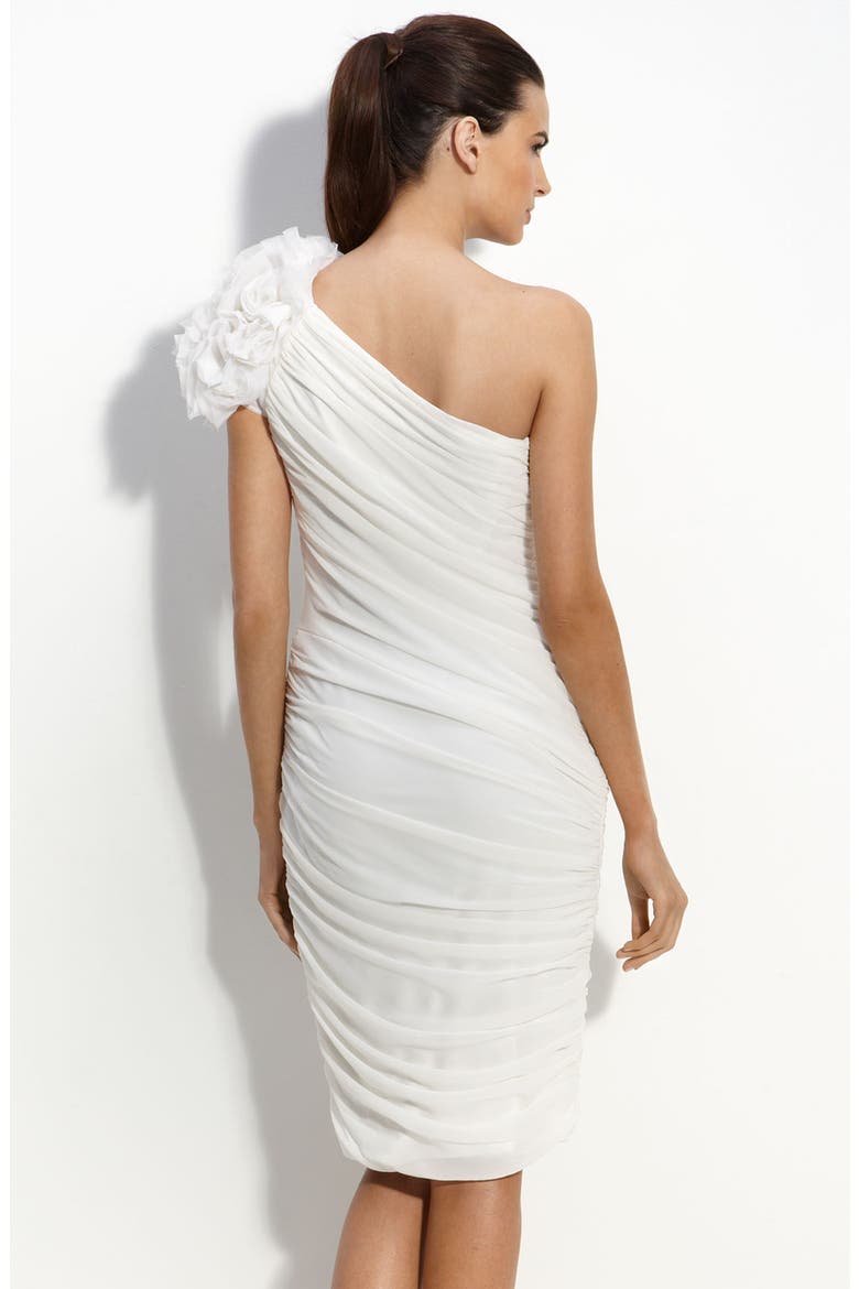 One Shoulder Chiffon Sheath Dress with Rosettes, Alternate, color, IVORY