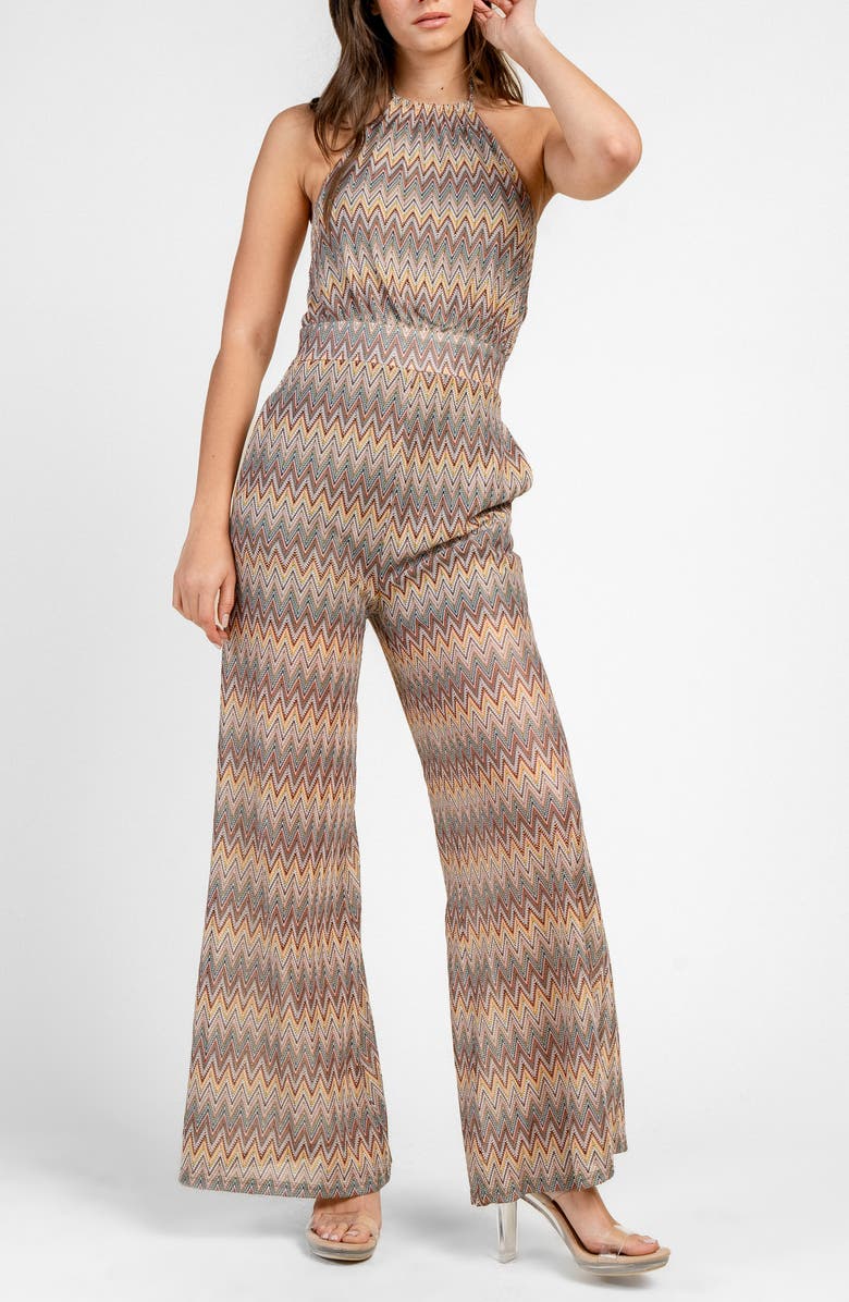 Beivy Halter Wide Leg Jumpsuit, Alternate, color, Chevron