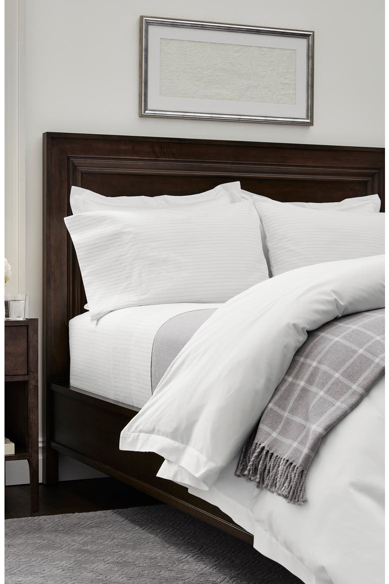 Simple Stripe Organic Cotton Percale Sheet Set, Alternate, color, PEWTER SIMPLE STRIPE