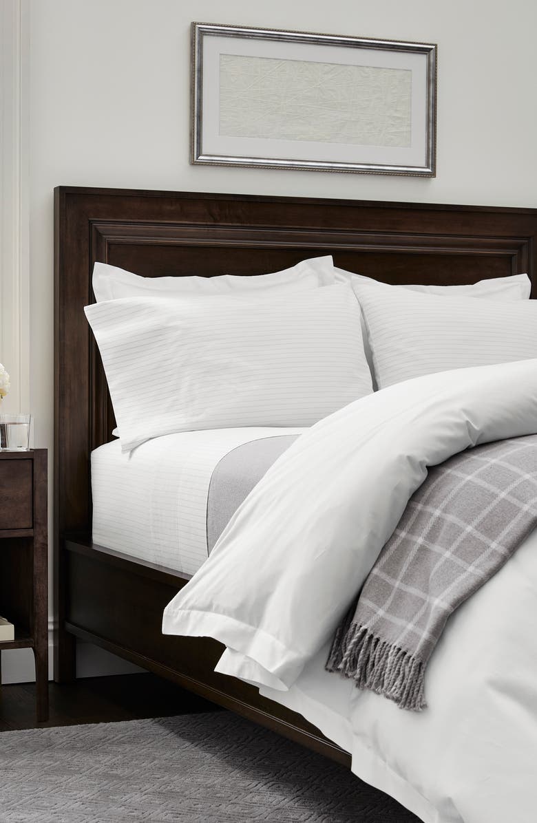 Boll & Branch Simple Stripe Organic Cotton Percale Sheet Set, Alternate, color, Pewter Simple Stripe