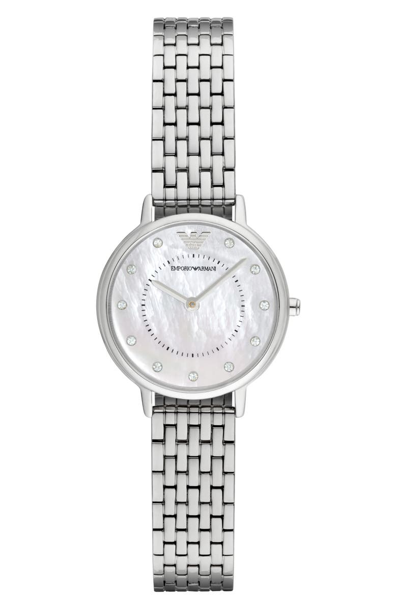 Emporio Armani Slim Two-Hand Bracelet Watch, 28mm, Main, color, Silver
