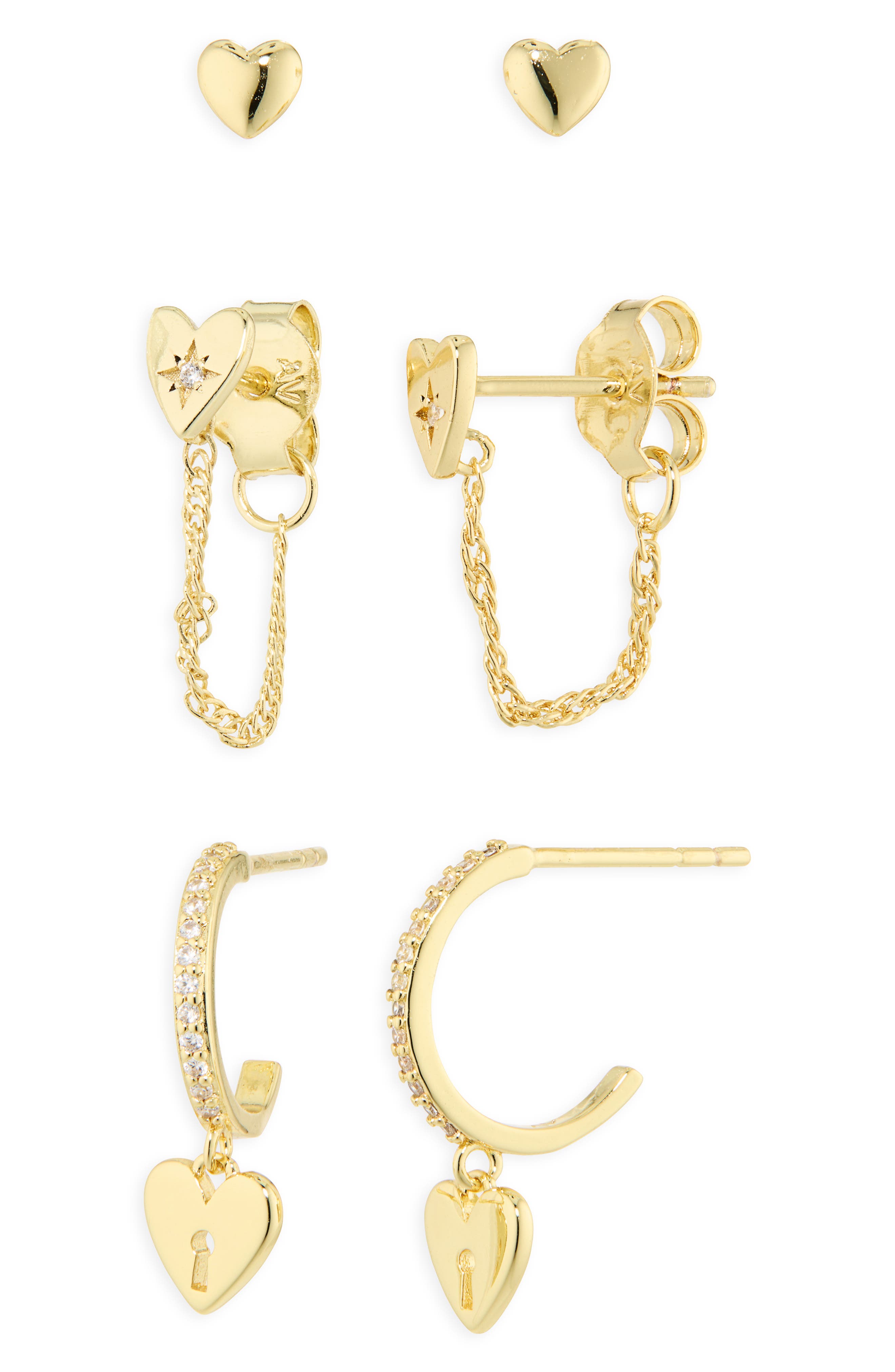 Heart Trio Set of 3 Post Earrings
