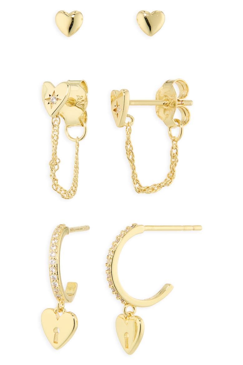 Heart Trio Set of 3 Post Earrings, Main, color, GOLD