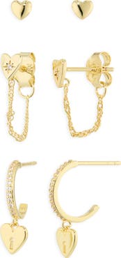 ARGENTO VIVO Heart Trio Set of 3 Post Earrings