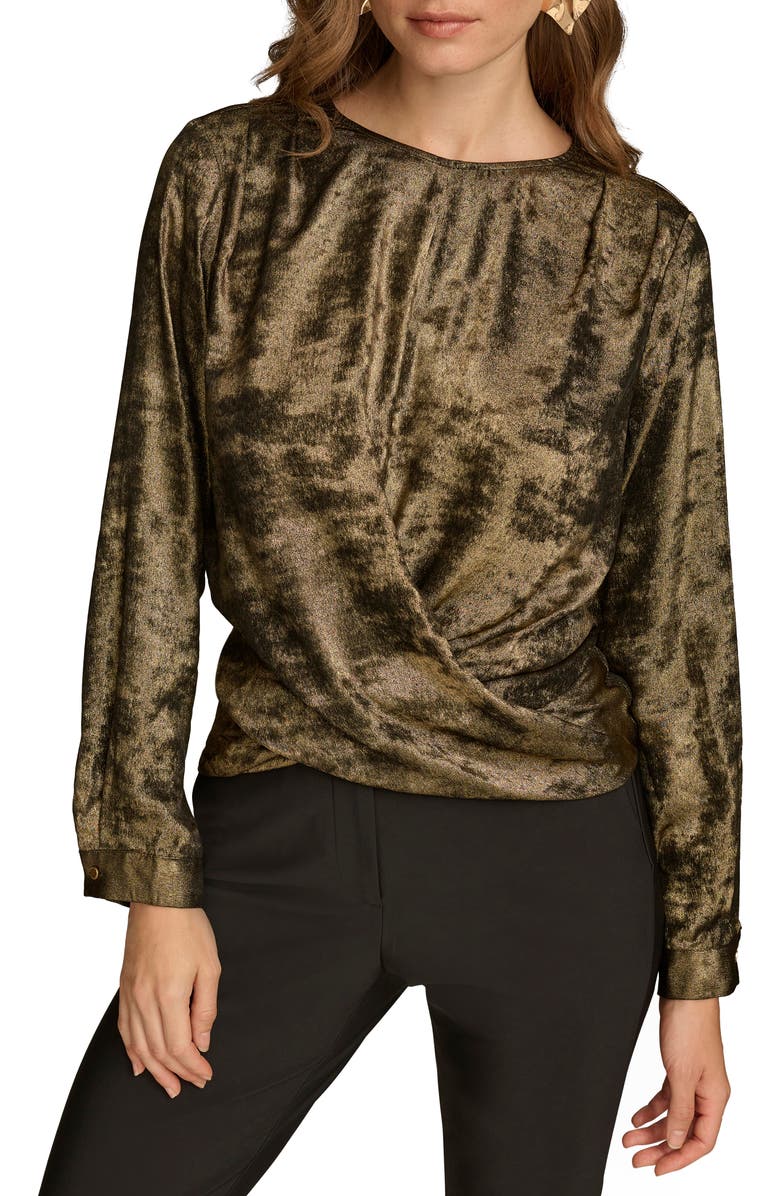 Donna Karan New York Metallic Faux Wrap Top, Main, color, 