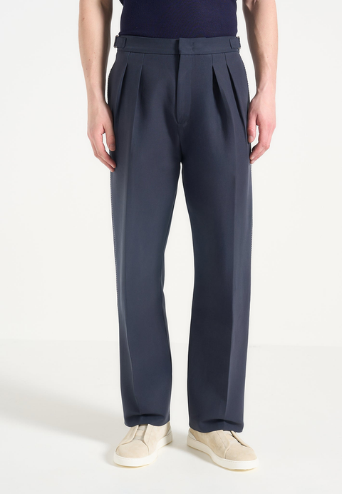 Nolan Twin Pleat Chino Trousers with Stitch Detail