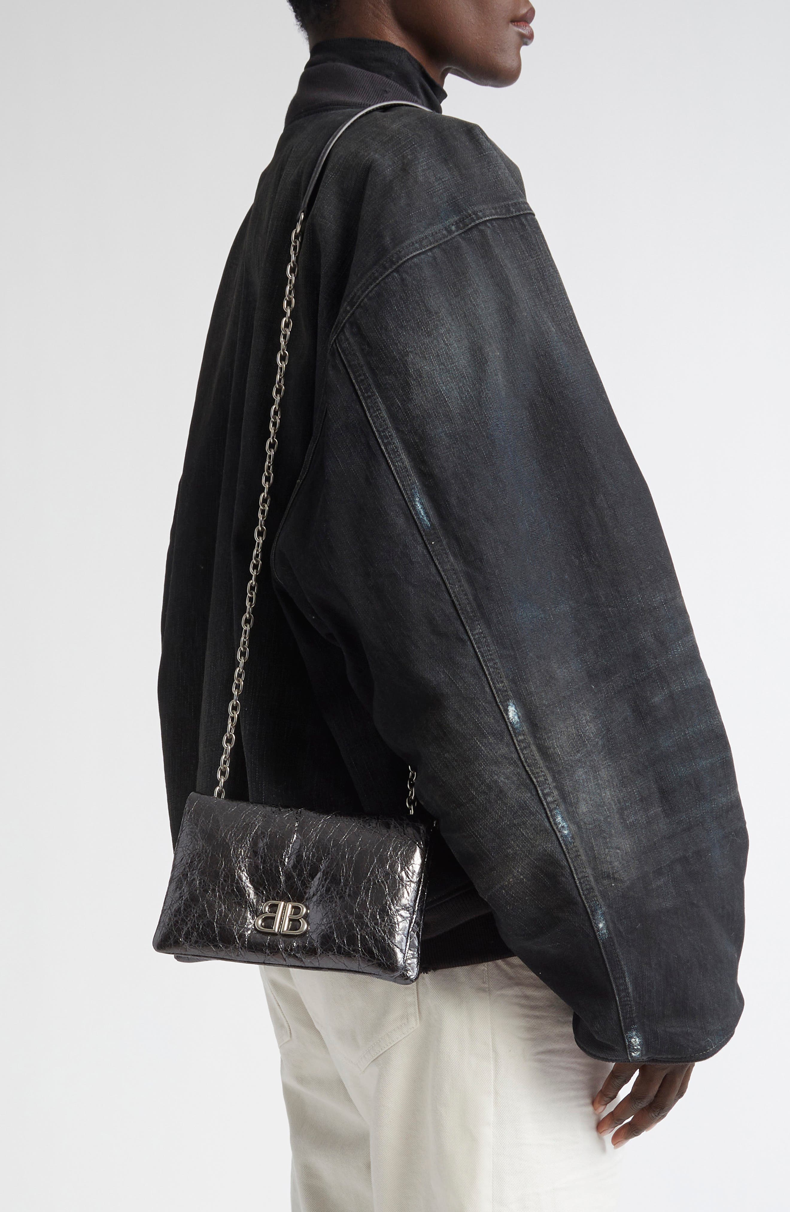 Balenciaga Mini Monaco Crinkle Metallic Leather Crossbody Bag, Alternate, color, 