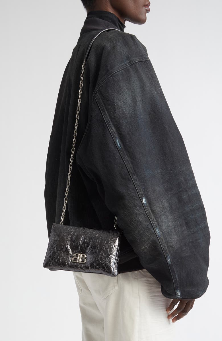 Balenciaga Mini Monaco Crinkle Metallic Leather Crossbody Bag, Alternate, color,