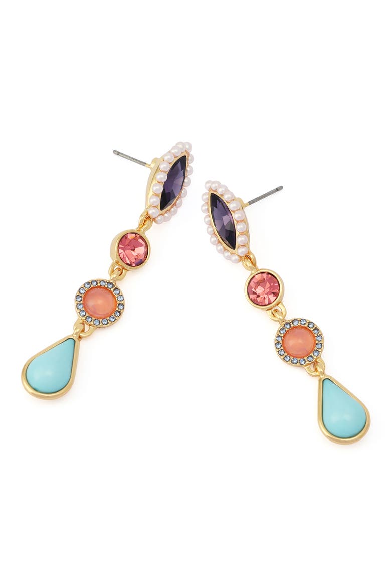 Faux Pearl & Mixed Crystal Linear Drop Earrings, Alternate, color, GOLD/ MULTI