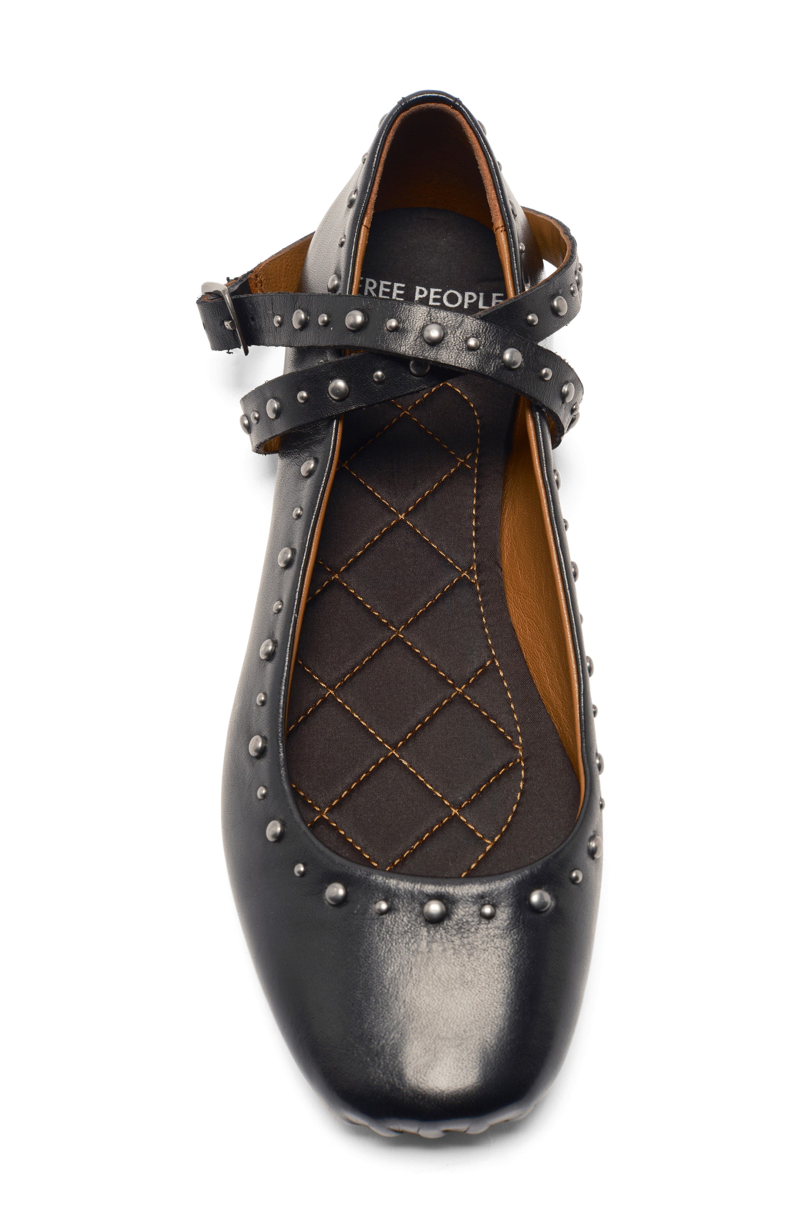 Free People Grace Ankle Strap Ballet Flat, Alternate, color, Black Leather