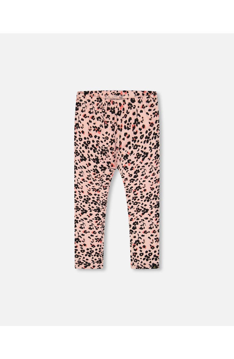 Deux par Deux Little Girl's Leggings Pink Printed Leopard Flowers, Main, color, 