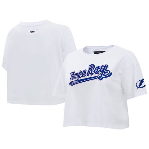 Women's Pro Standard White Tampa Bay Lightning Boxy Script Tail Cropped T-Shirt