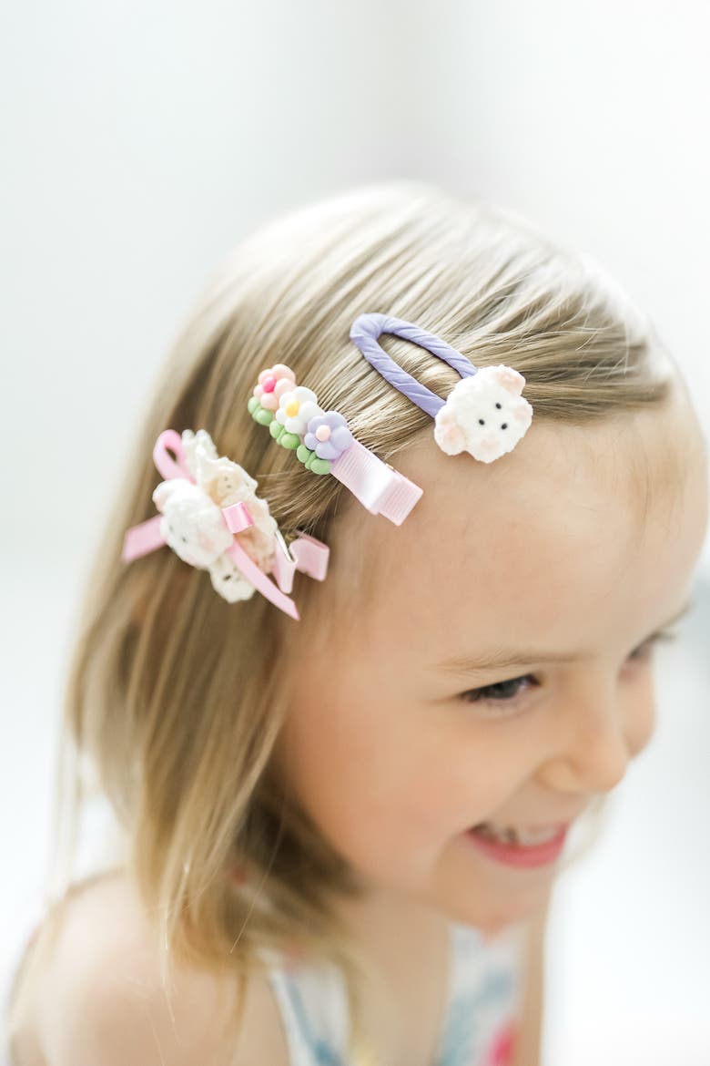 3pc Hair Clip Set - Puppy Blossom Pals, Alternate, color, Rosy Puppy Hug - Pink