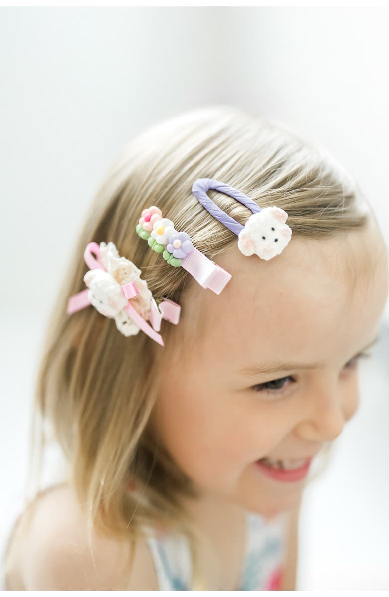 Puttisu 3pc Hair Clip Set - Puppy Blossom Pals, Alternate, color, Lilac Puppy Garden - Lavender