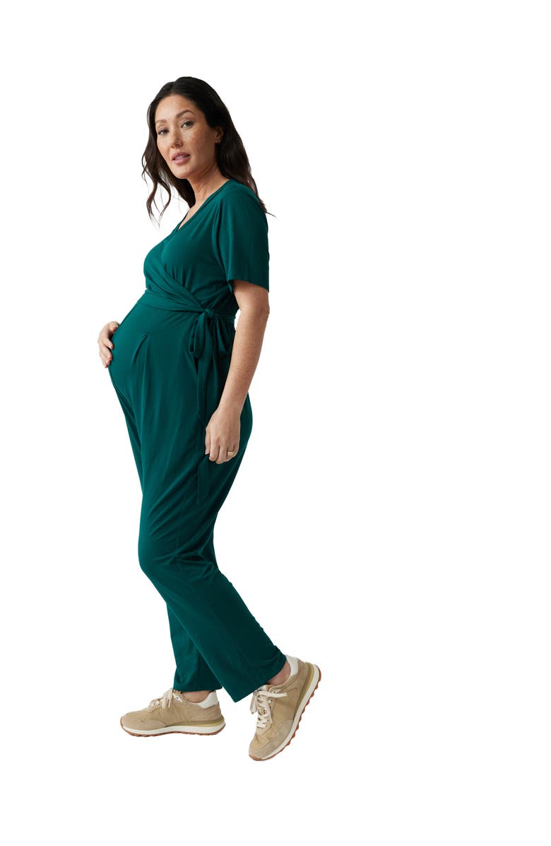 Ingrid & Isabel Maternity Everywear Short Sleeve Jumpsuit, Alternate, color, Botanical Green
