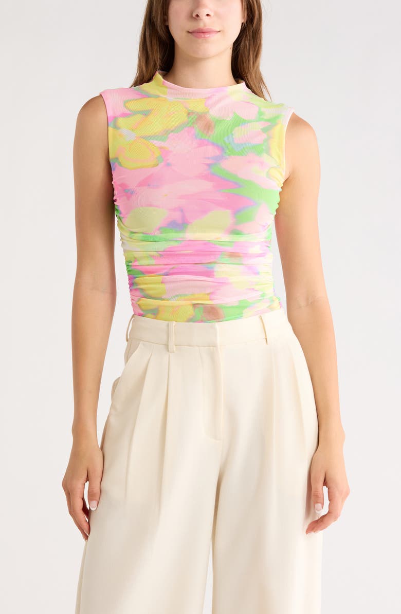 AFRM LOS ANGELES Kinsley Ruched Mesh Top, Main, color, Electric Petals