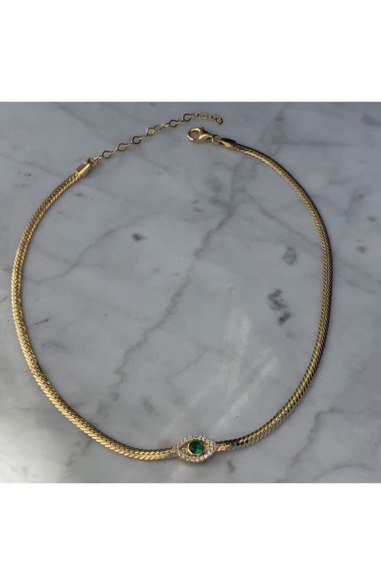 Gemma Azzurro paperclip chain evil eye necklace, Alternate, color, Green