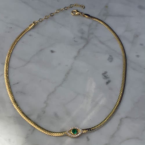 Gemma Azzurro Paperclip Chain Evil Eye Necklace In Gold
