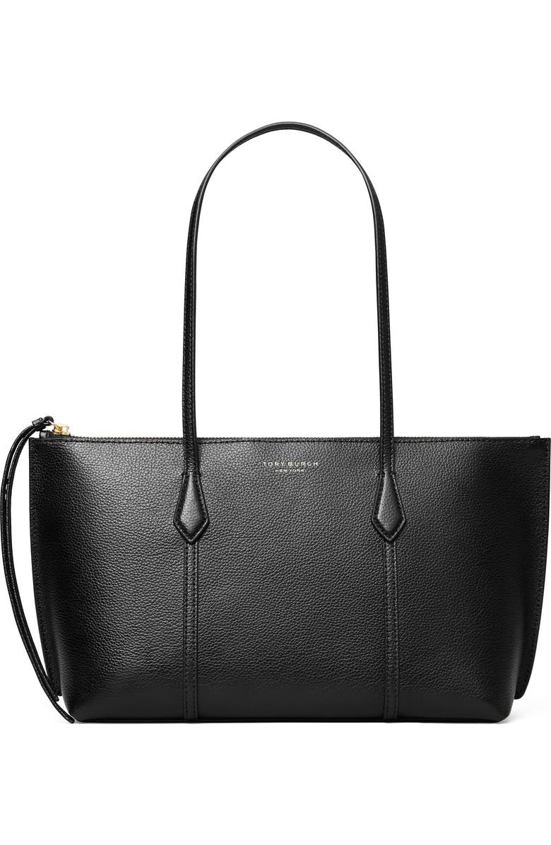 Tory Burch Small Perry Leather Zip Tote, Main, color, Black