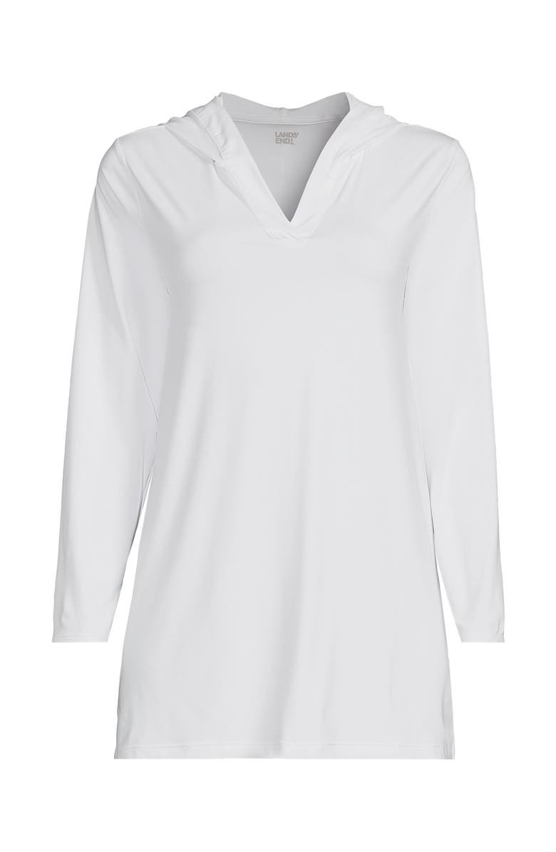 Lands' End Cotton Jersey Long Sleeve Hooded Swim Cover-up Dress, Alternate, color, White