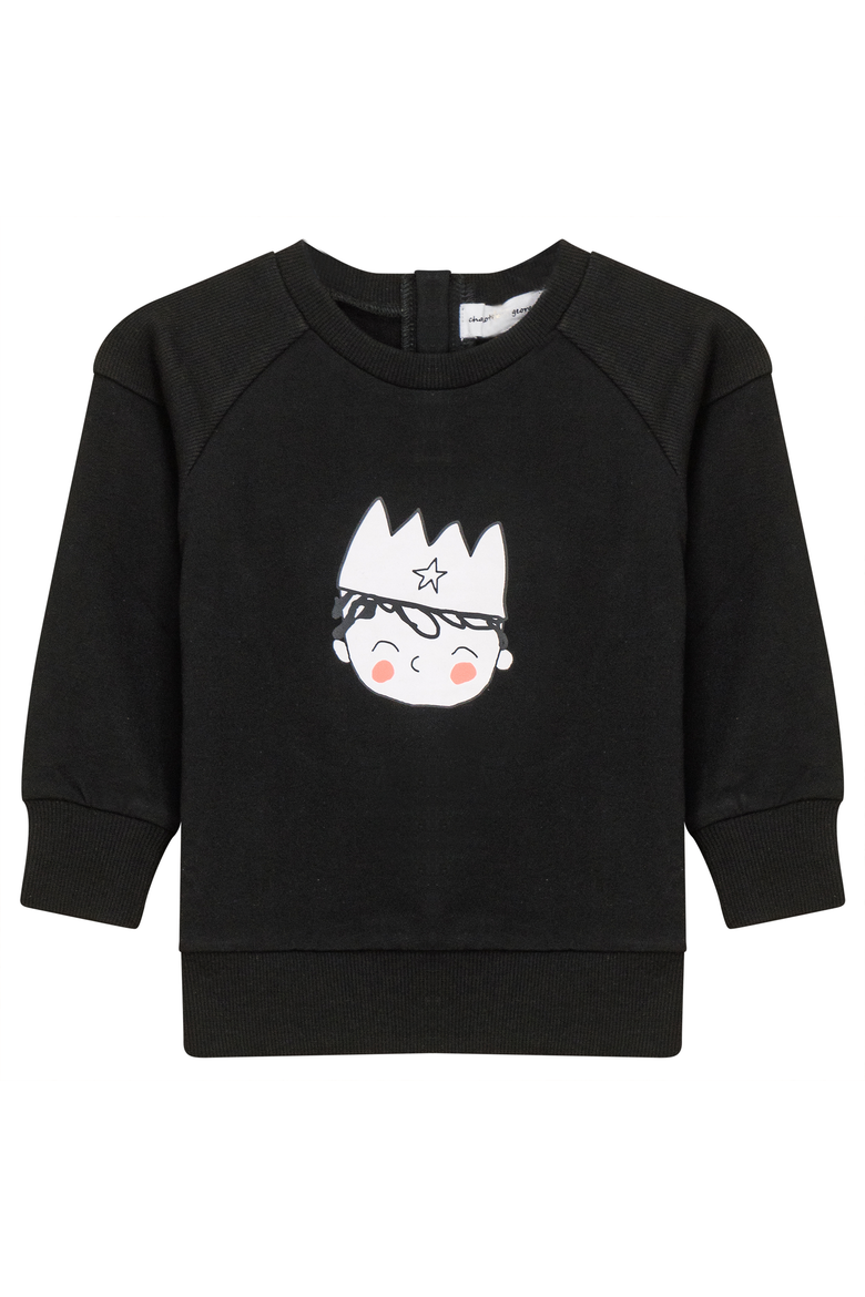 Boy French Fleece Crown Print Sweatshirt, Main, color, Black