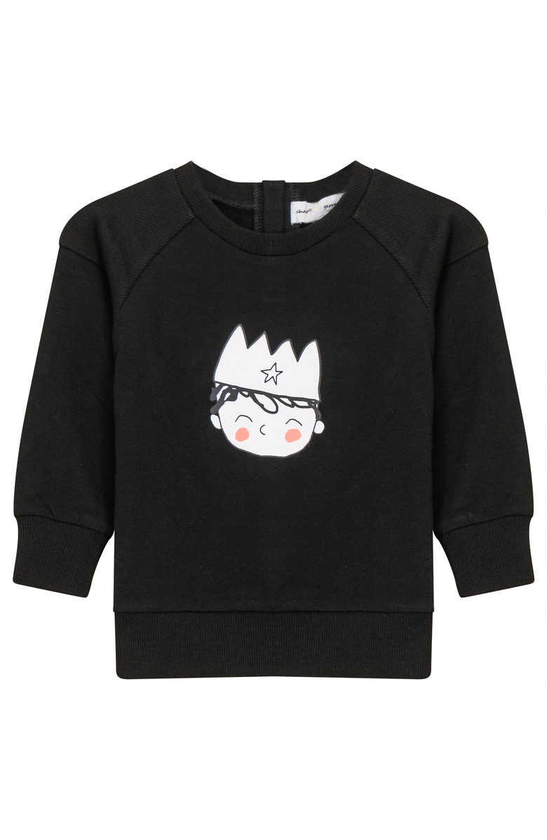 Charlotte & George Boy French Fleece Crown Print Sweatshirt, Main, color, Black