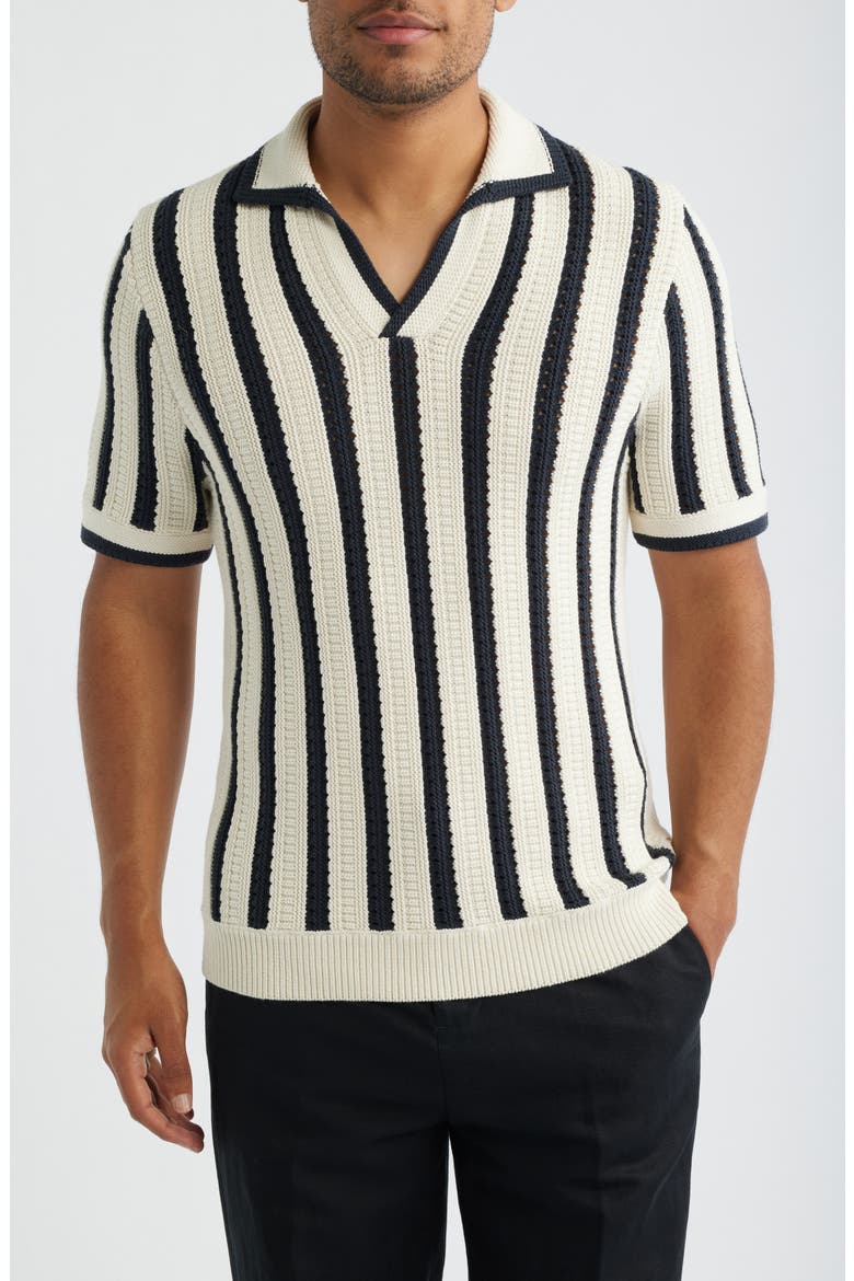 Duncan Stripe Polo Sweater, Main, color, WHITE/ NAVY