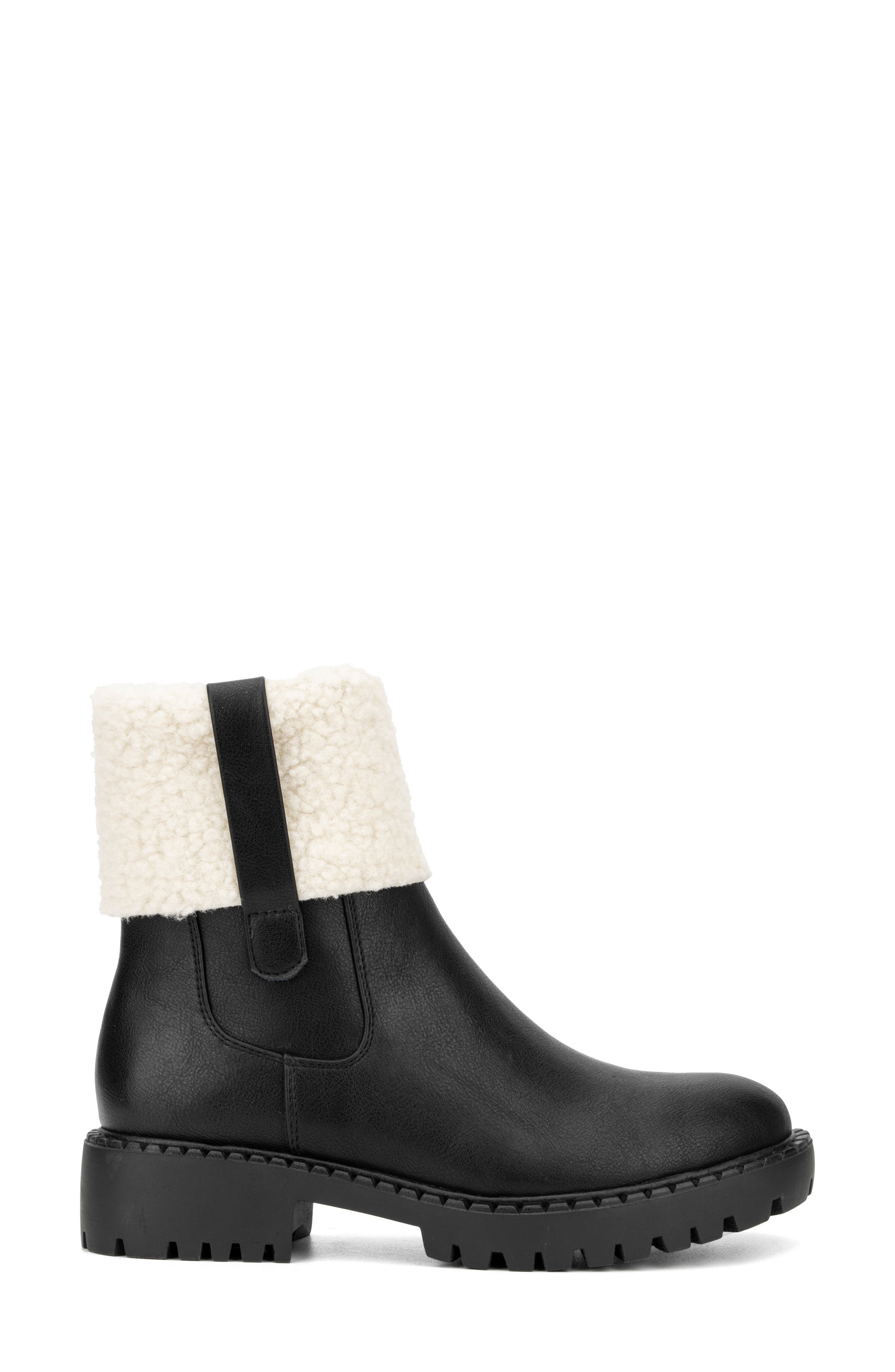 NEW YORK AND COMPANY Nelli Faux Shearling Collar Boot, Alternate, color, Black