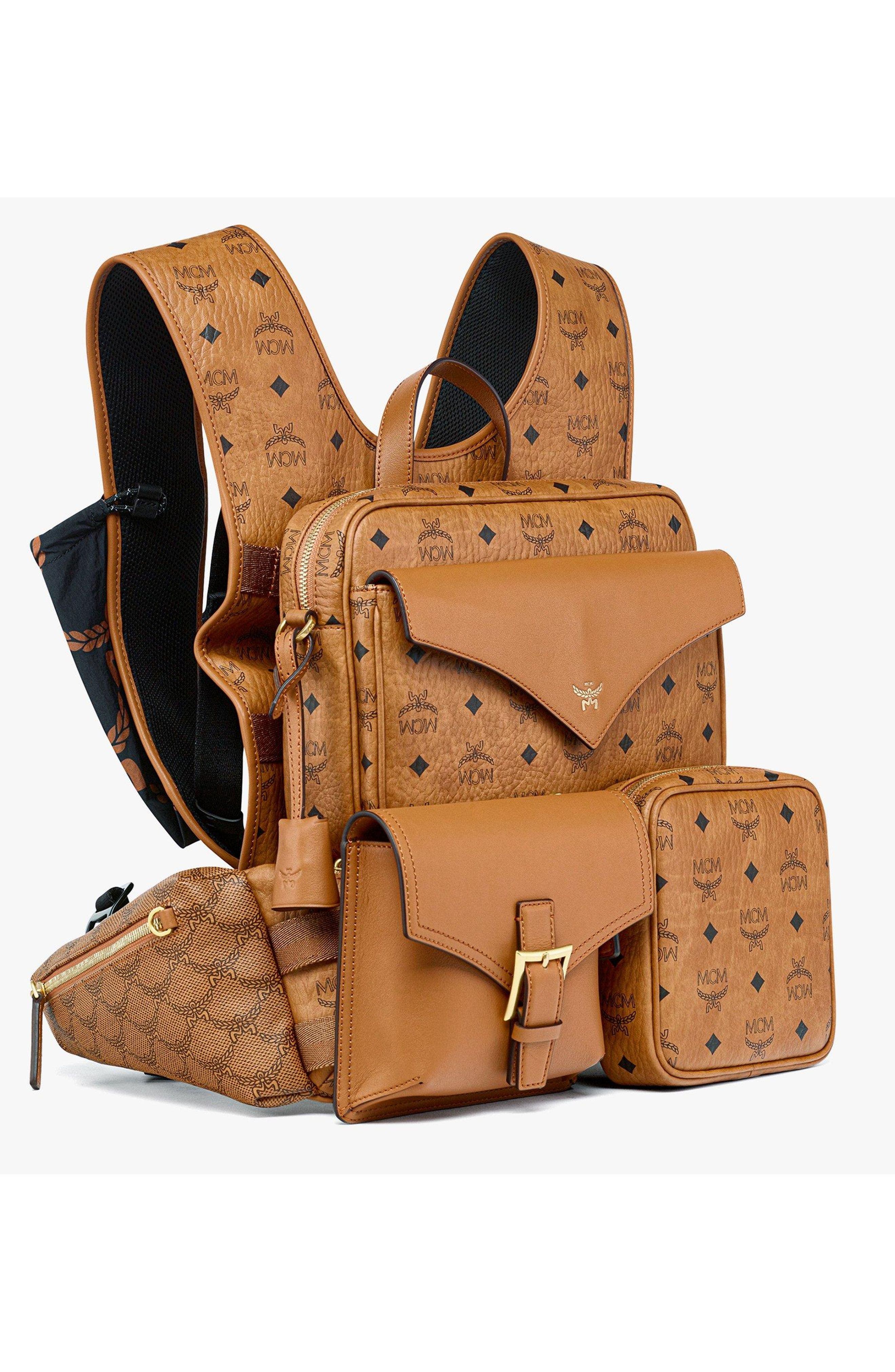 MCM Aren Multi-Backpack in Visetos, Alternate, color, Cognac