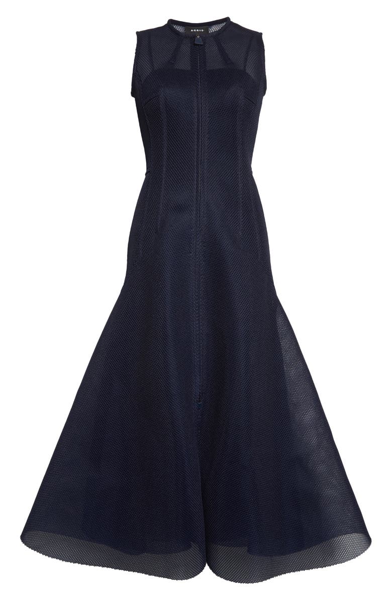 Akris Techno Grid Front Zip Midi Dress, Alternate, color, 