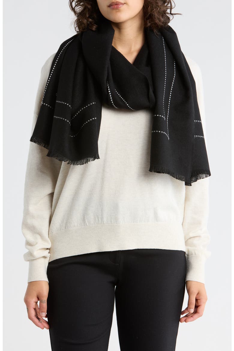 Contrast Stitch Border Scarf, Main, color, BK