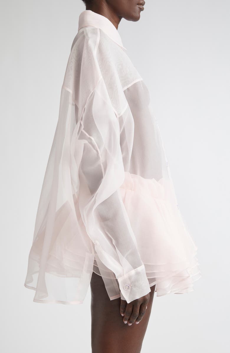 LaQuan Smith Oversize Silk Organza Button-Up Shirt, Alternate, color,