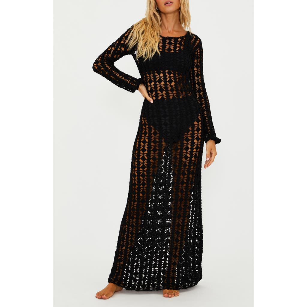 Beach Riot Ariana Long Sleeve Cotton Crochet Cover-Up Dress in Black  product
