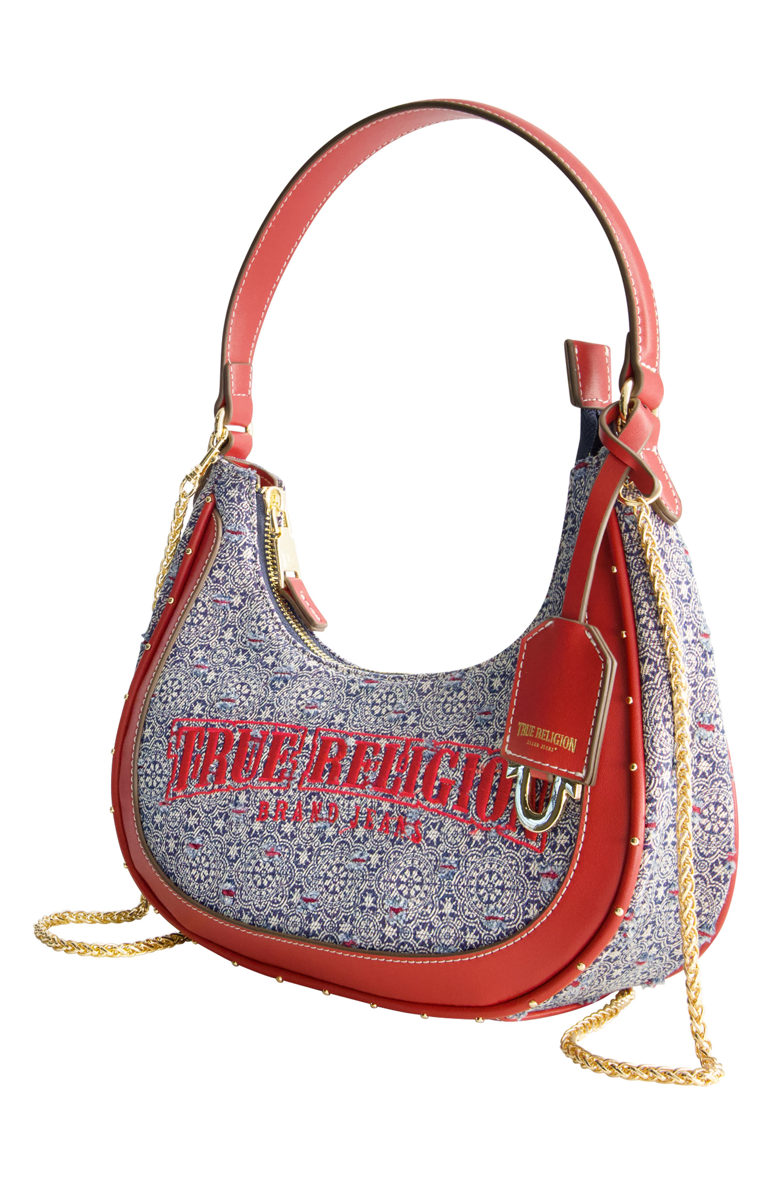 True Religion Logo Small Hobo Bag, Alternate, color, Red