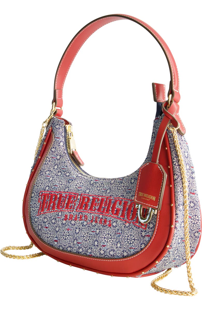 True Religion Logo Small Hobo Bag, Alternate, color, Red