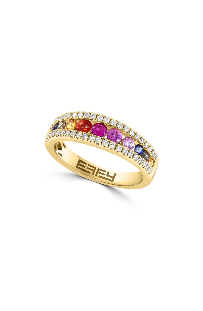 EFFY 14K Gold Rainbow Sapphire & Diamond Pavé Ring, Main, color, 