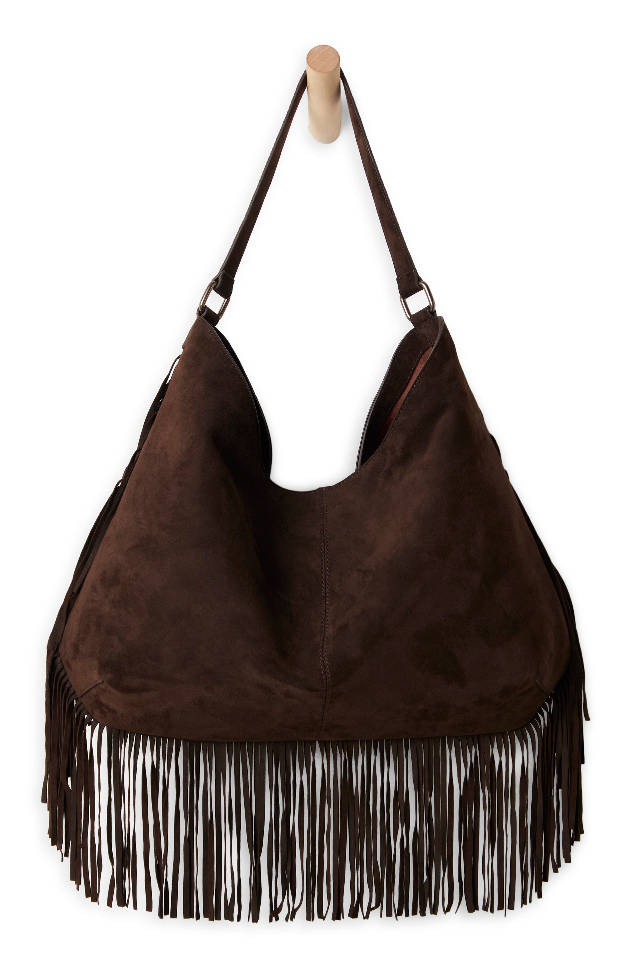 Finn Fringe Leather Shoulder Bag, Alternate, color, ESPRESSO