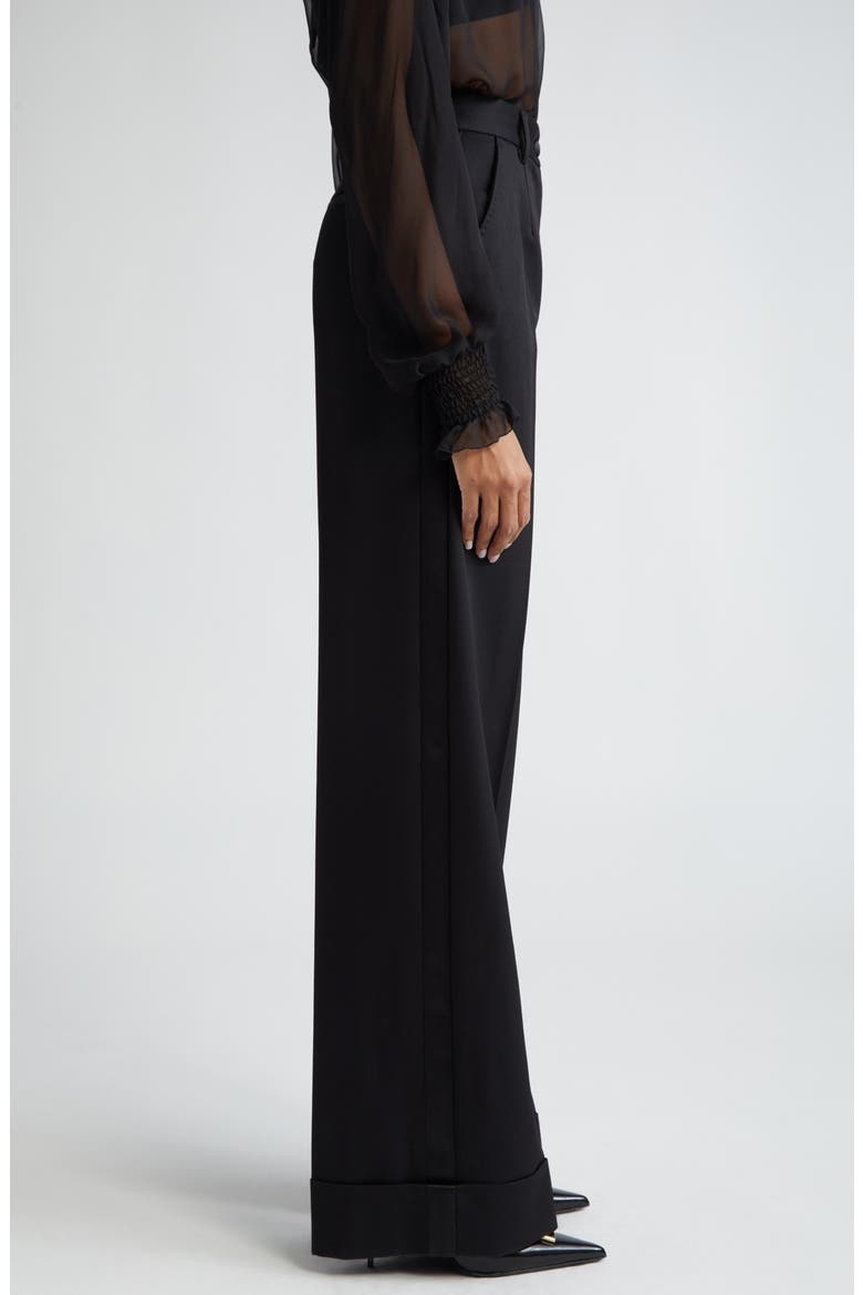 Pleated Cuff Hem Virgin Wool & Silk Trousers, Alternate, color, N0000 NERO