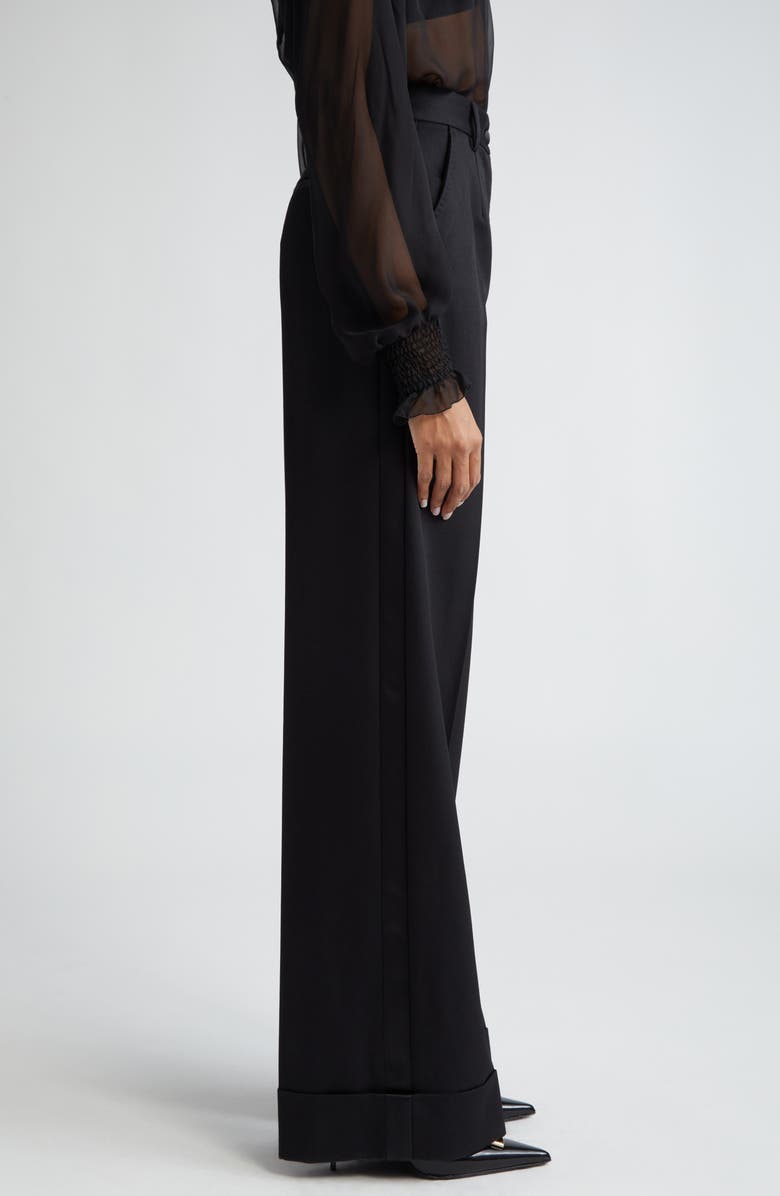 Dolce&Gabbana Pleated Cuff Hem Virgin Wool & Silk Trousers, Alternate, color, N0000 Nero