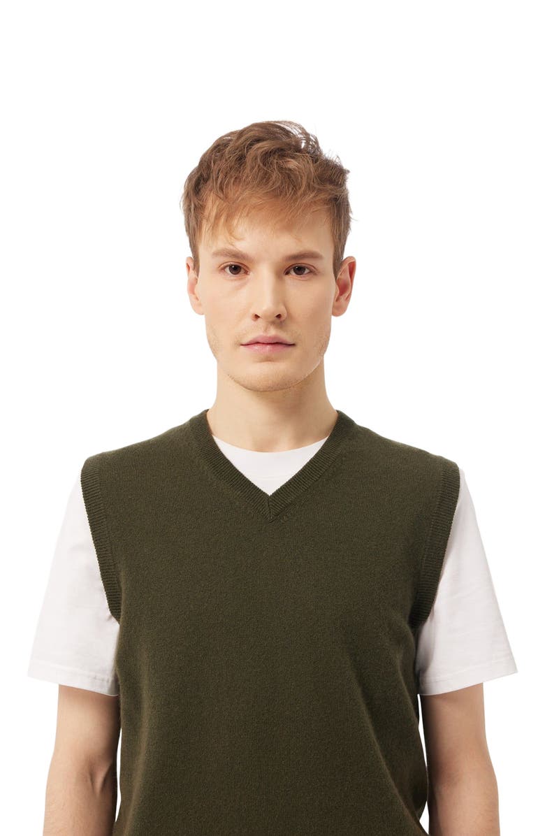 GOBI Mongolian Cashmere Essential V-Neck Cashmere Vest, Alternate, color, Capulet Olive